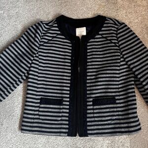 J. Crew Suiting Navy and Grey Striped Zip Front Blazer Jacket